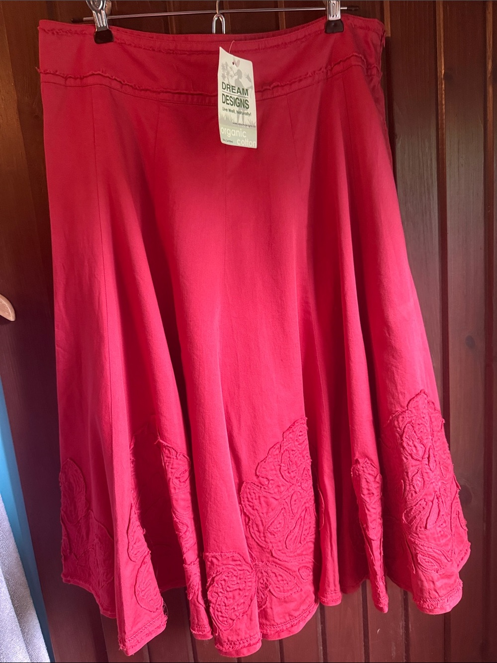 NWT Red A-line Embroidered Cotton Skirt size L